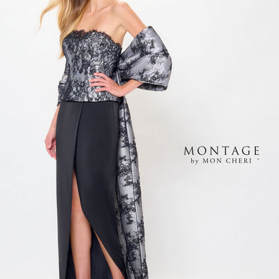 Montage M908 Long Formal Fitted Peplum Evening Dress