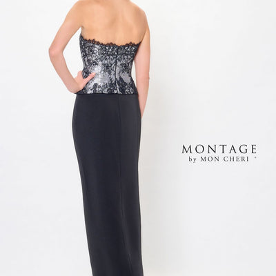 Montage M908 Long Formal Fitted Peplum Evening Dress