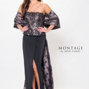 Montage M908 Long Formal Fitted Peplum Evening Dress
