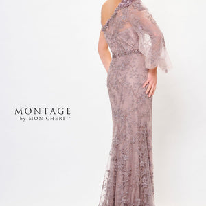 Montage M913 Long Formal Beaded 3D Floral Applique Evening Dress