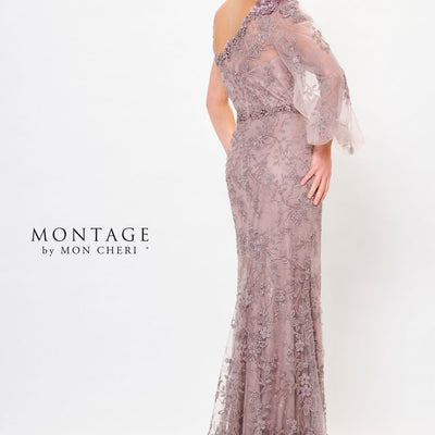 Montage M913 Long Formal Beaded 3D Floral Applique Evening Dress