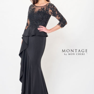 Montage M914 Long Beaded Formal Peplum Evening Dress