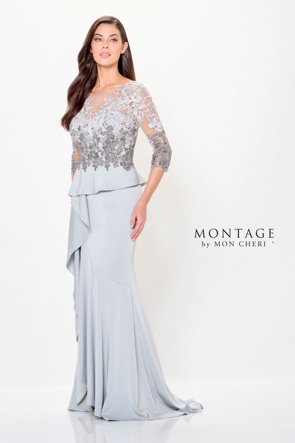 Montage M914 Long Beaded Formal Peplum Evening Dress