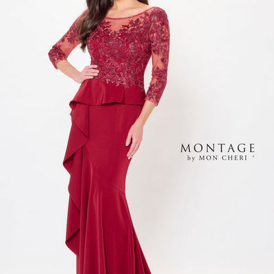 Montage M914 Long Beaded Formal Peplum Evening Dress