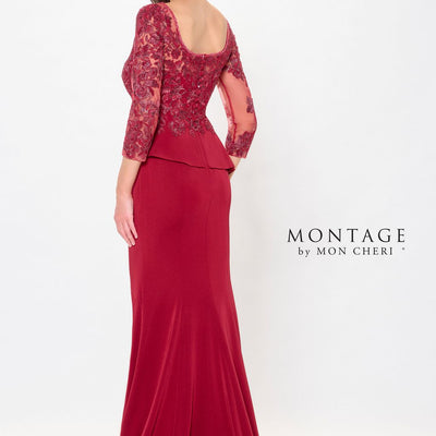 Montage M914 Long Beaded Formal Peplum Evening Dress
