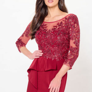 Montage M914 Long Beaded Formal Peplum Evening Dress