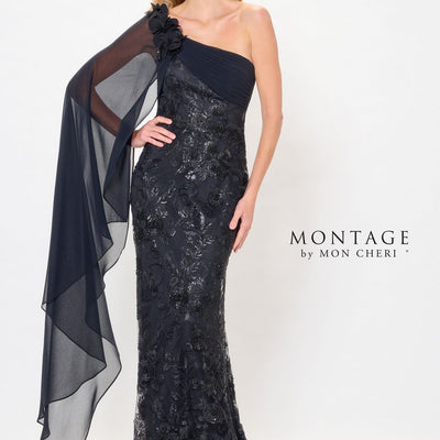 Montage M920 Long Formal Cape Sleeve Evening Dress