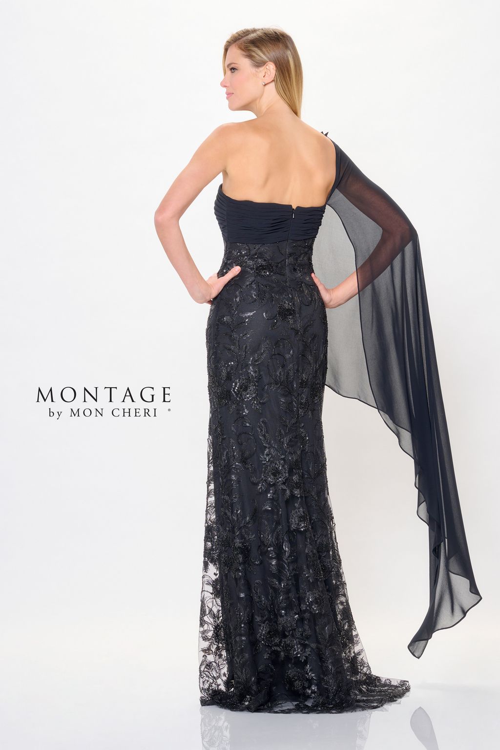 Montage M920 Long Formal Cape Sleeve Evening Dress