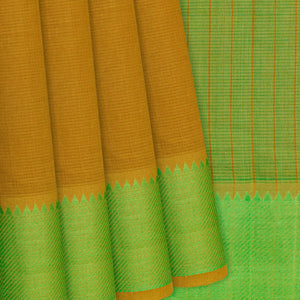 Sage Green Handloom Mangalagiri Cotton Saree With Stripes-Sage Green