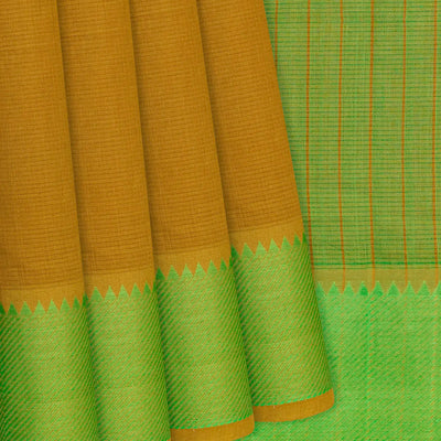 Sage Green Handloom Mangalagiri Cotton Saree With Stripes-Sage Green