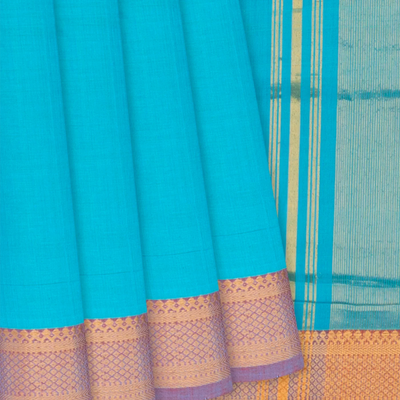 Cyan Handloom Mangalagiri Plain Cotton Saree-Cyan