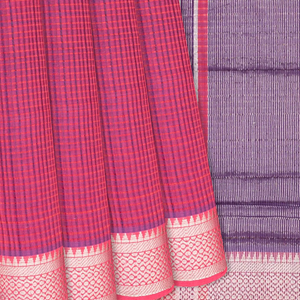 Hot Pink Mangalagiri Cotton Saree With Checks-Hot Pink
