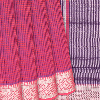 Hot Pink Mangalagiri Cotton Saree With Checks-Hot Pink