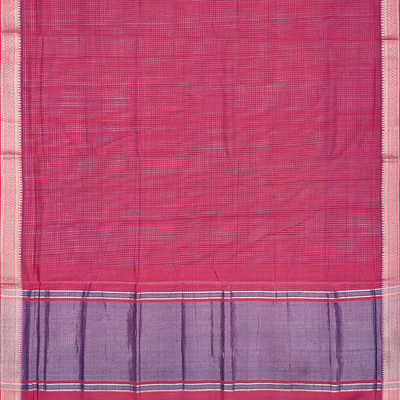 Hot Pink Mangalagiri Cotton Saree With Checks-Hot Pink