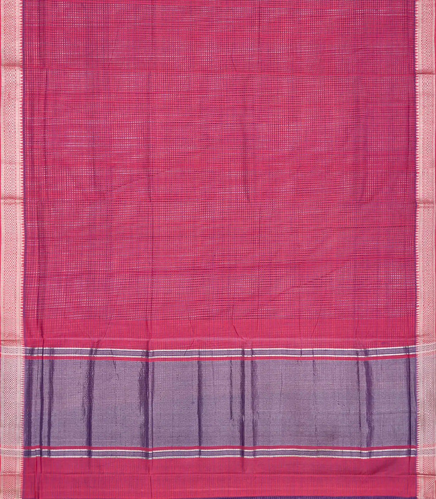 Hot Pink Mangalagiri Cotton Saree With Checks-Hot Pink