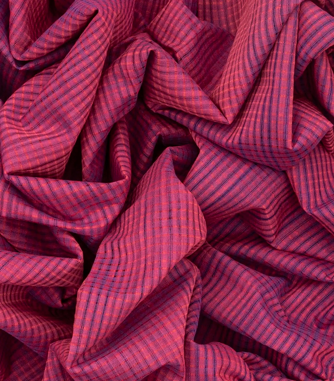 Hot Pink Mangalagiri Cotton Saree With Checks-Hot Pink