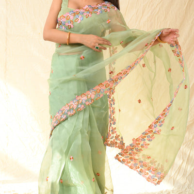Tea Green Organza Saree