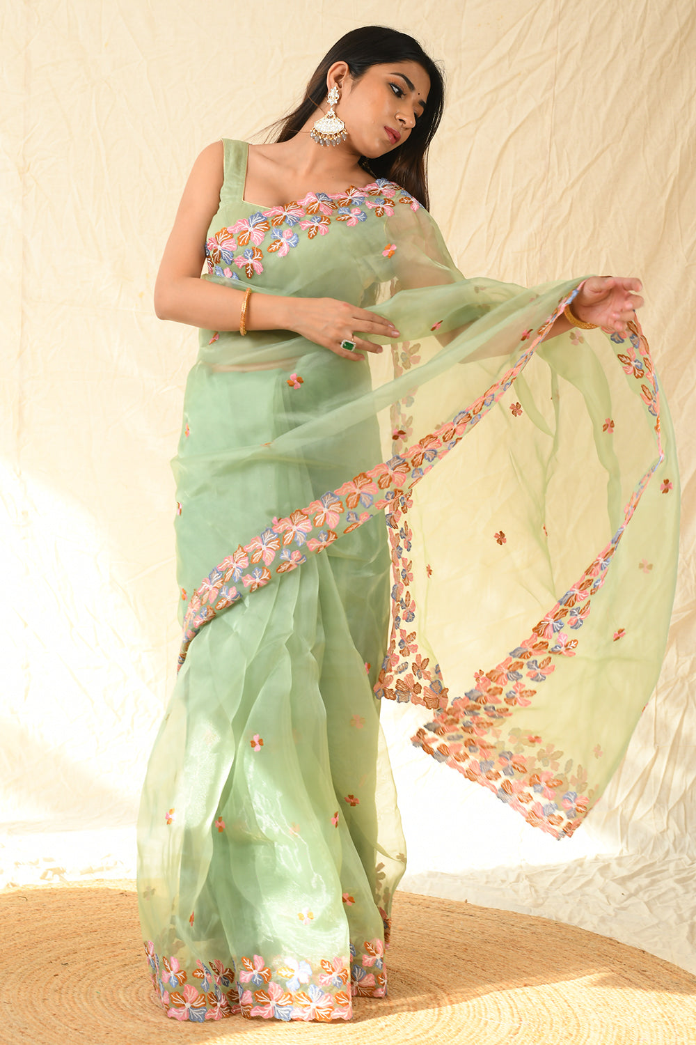 Tea Green Organza Saree