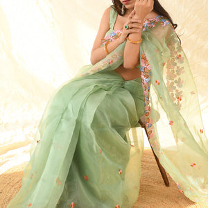 Tea Green Organza Saree