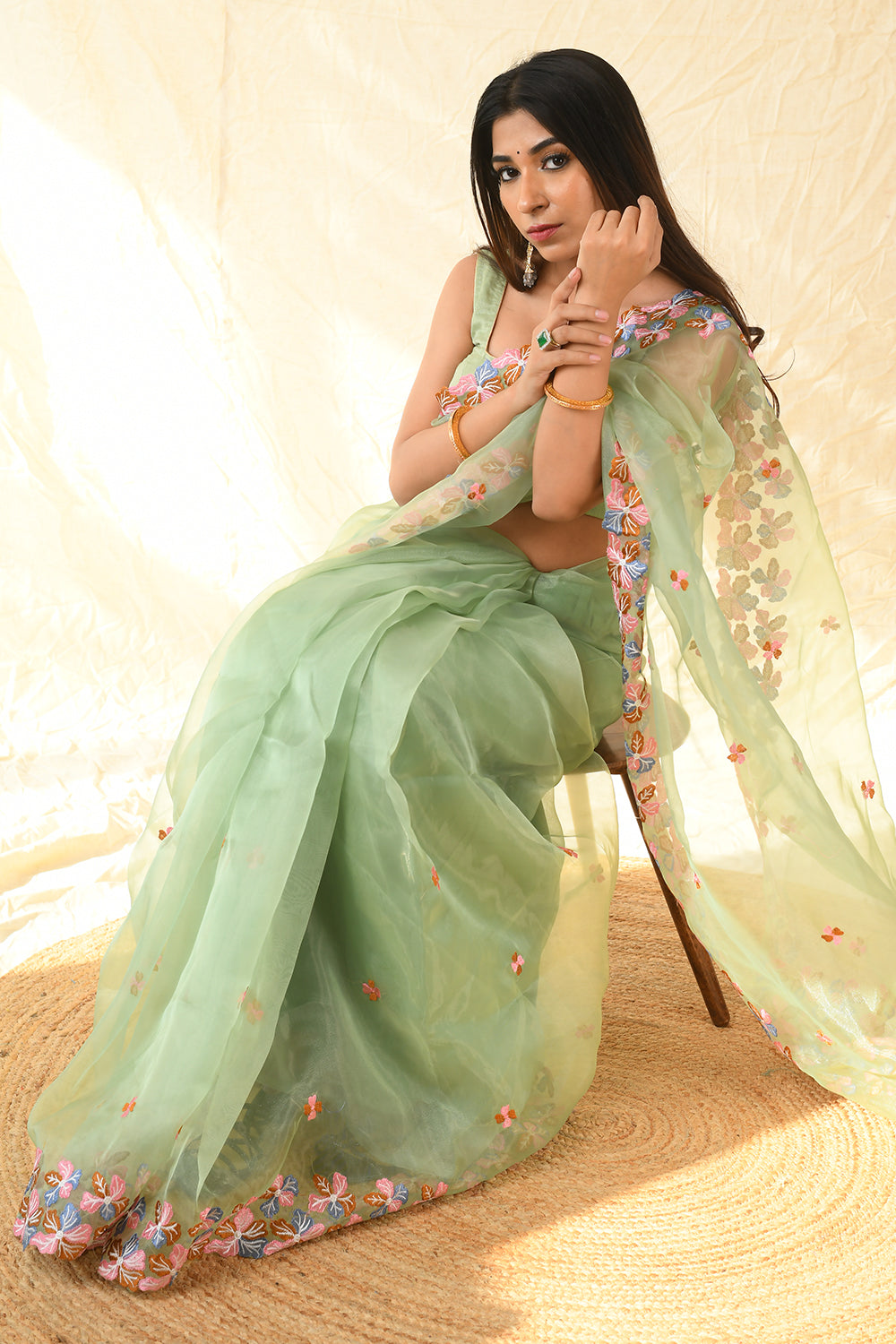 Tea Green Organza Saree