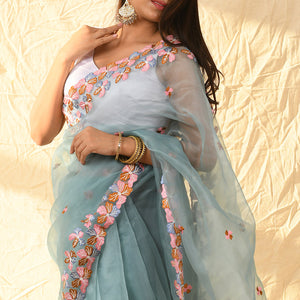 Slate Grey Organza Saree
