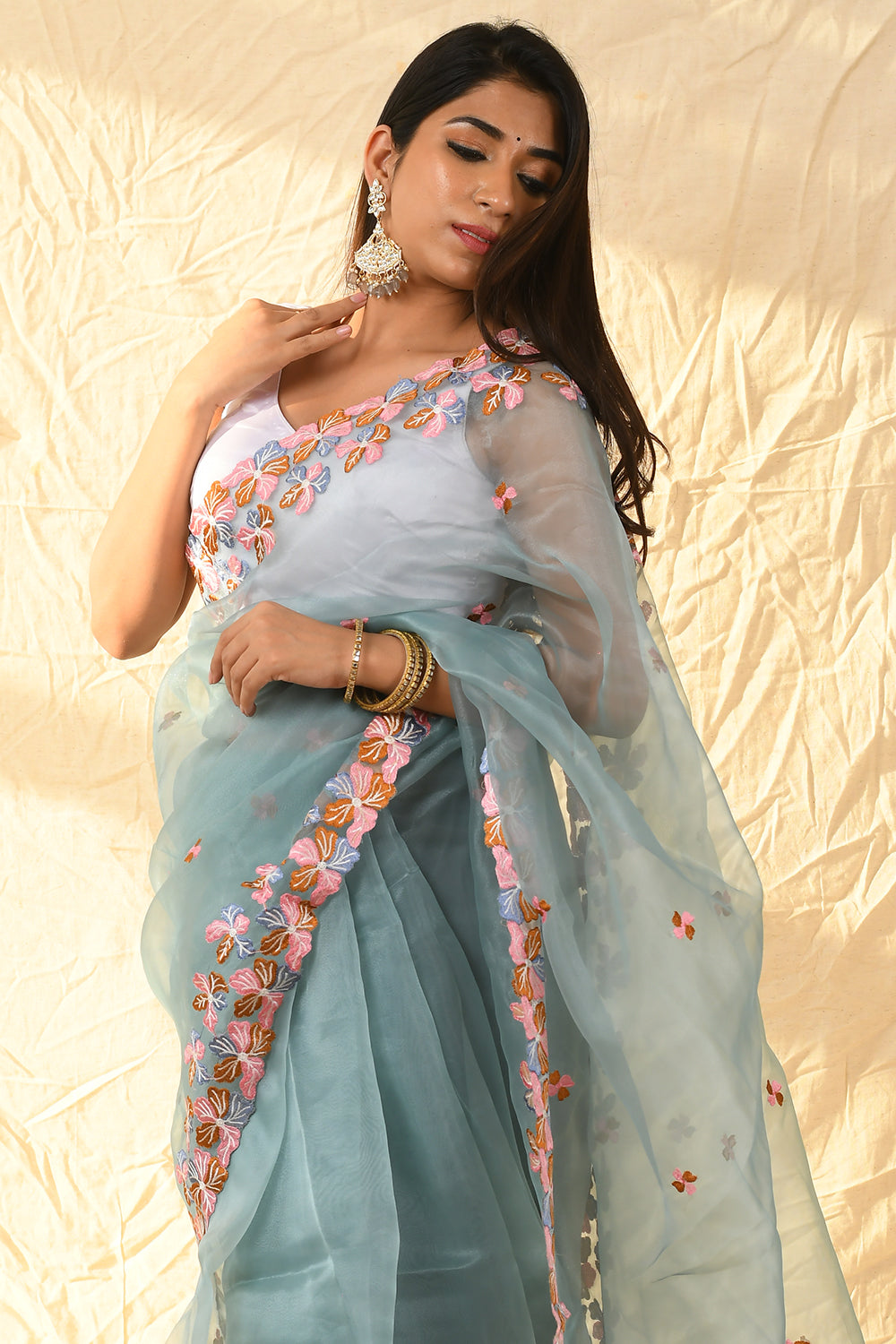 Slate Grey Organza Saree