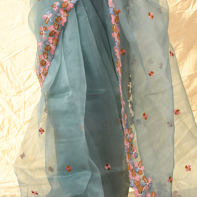 Slate Grey Organza Saree