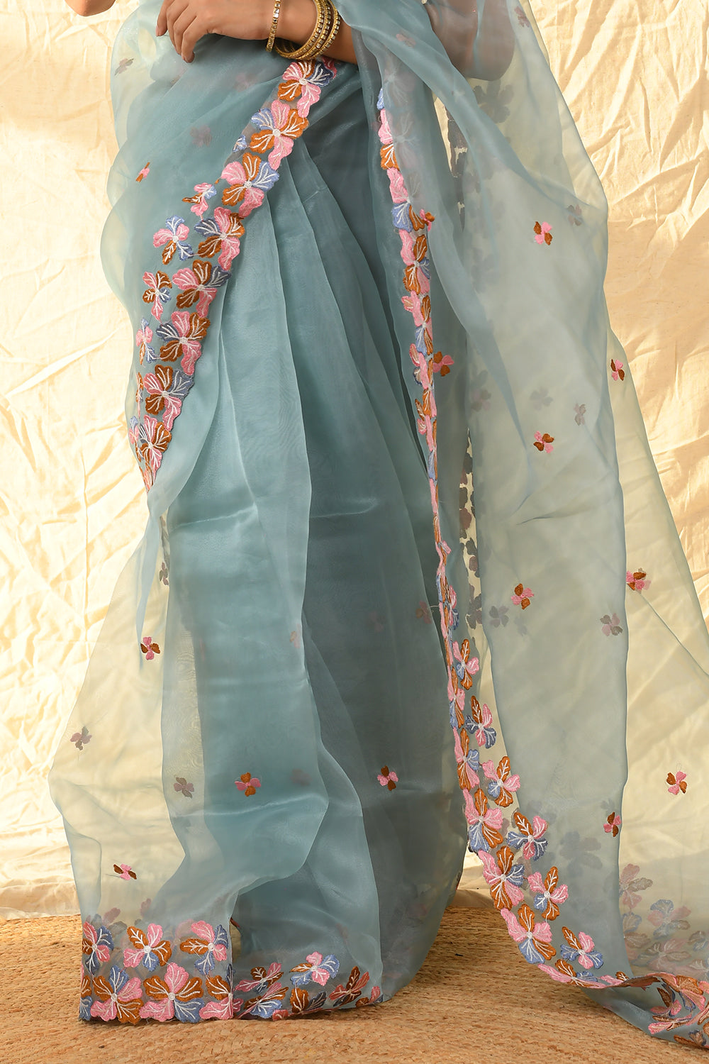 Slate Grey Organza Saree