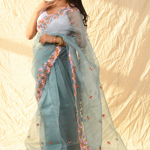 Slate Grey Organza Saree
