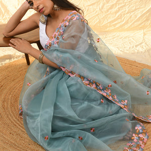 Slate Grey Organza Saree