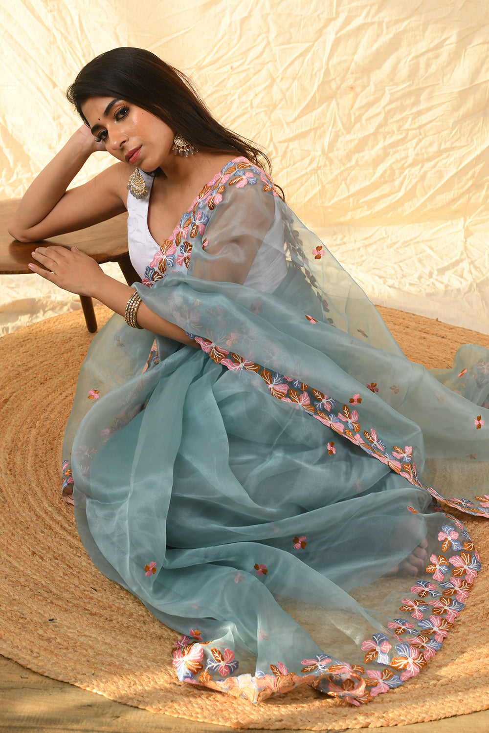 Slate Grey Organza Saree