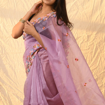 Thulian Pink Organza Saree