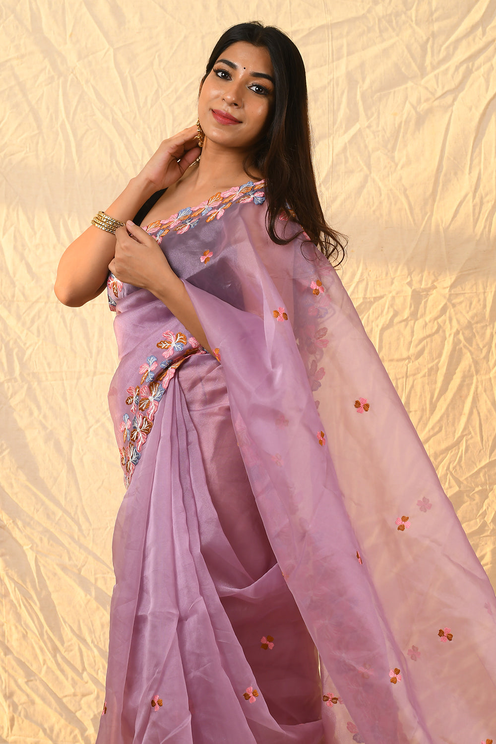 Thulian Pink Organza Saree