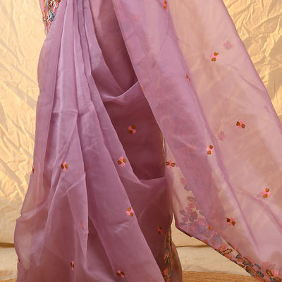 Thulian Pink Organza Saree