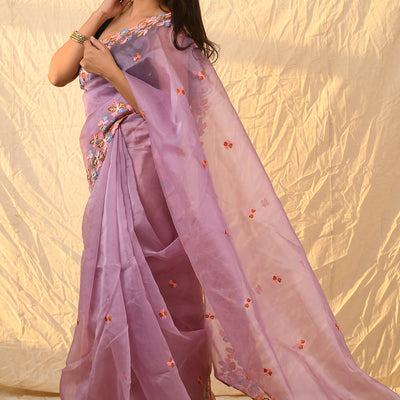 Thulian Pink Organza Saree
