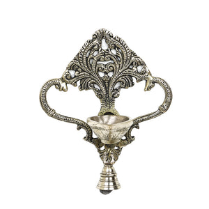 Antique Brass Metal Handcrafted Wall Hanging Diya with Bell (3.6 x 6.6 in)