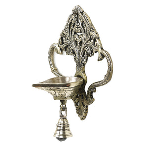 Antique Brass Metal Handcrafted Wall Hanging Diya with Bell (3.6 x 6.6 in)