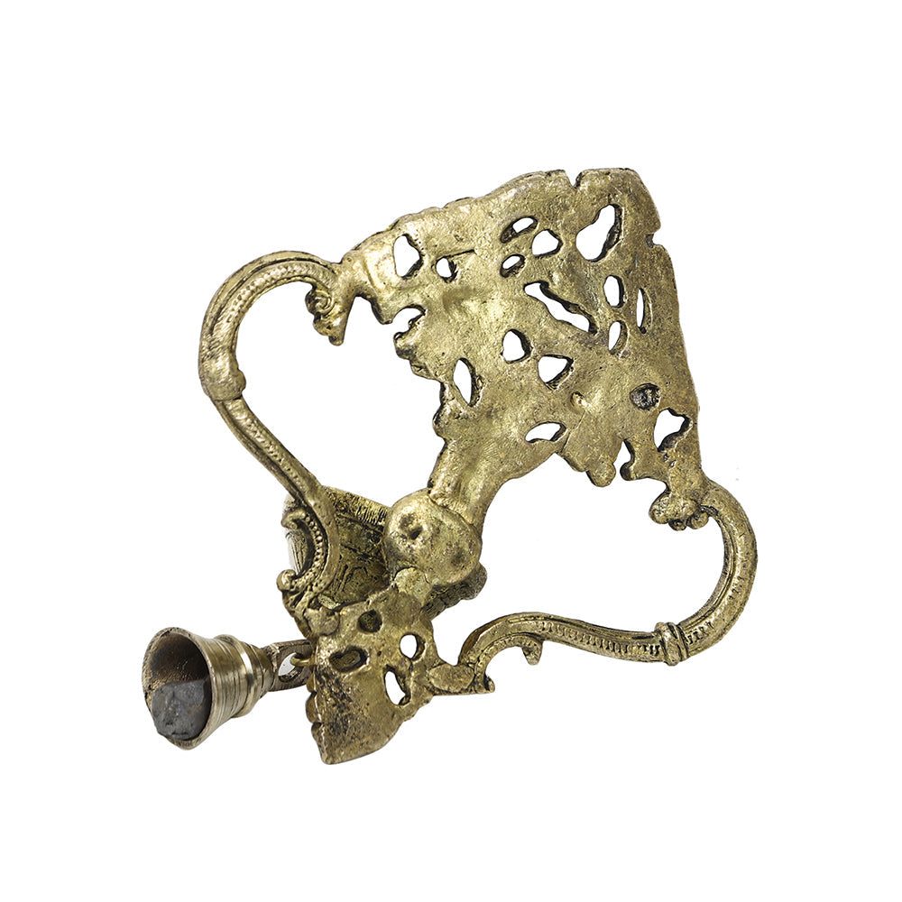 Antique Brass Metal Handcrafted Wall Hanging Diya with Bell (3.6 x 6.6 in)