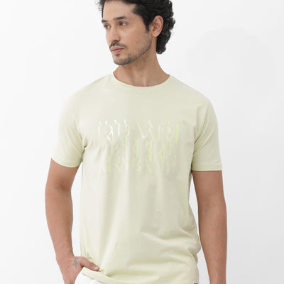 Rare Rabbit Mens Masco Pastel Green Crew Neck Short Sleeve Graphic Print T-Shirt