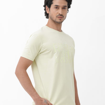 Rare Rabbit Mens Masco Pastel Green Crew Neck Short Sleeve Graphic Print T-Shirt