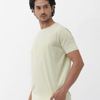 Rare Rabbit Mens Masco Pastel Green Crew Neck Short Sleeve Graphic Print T-Shirt