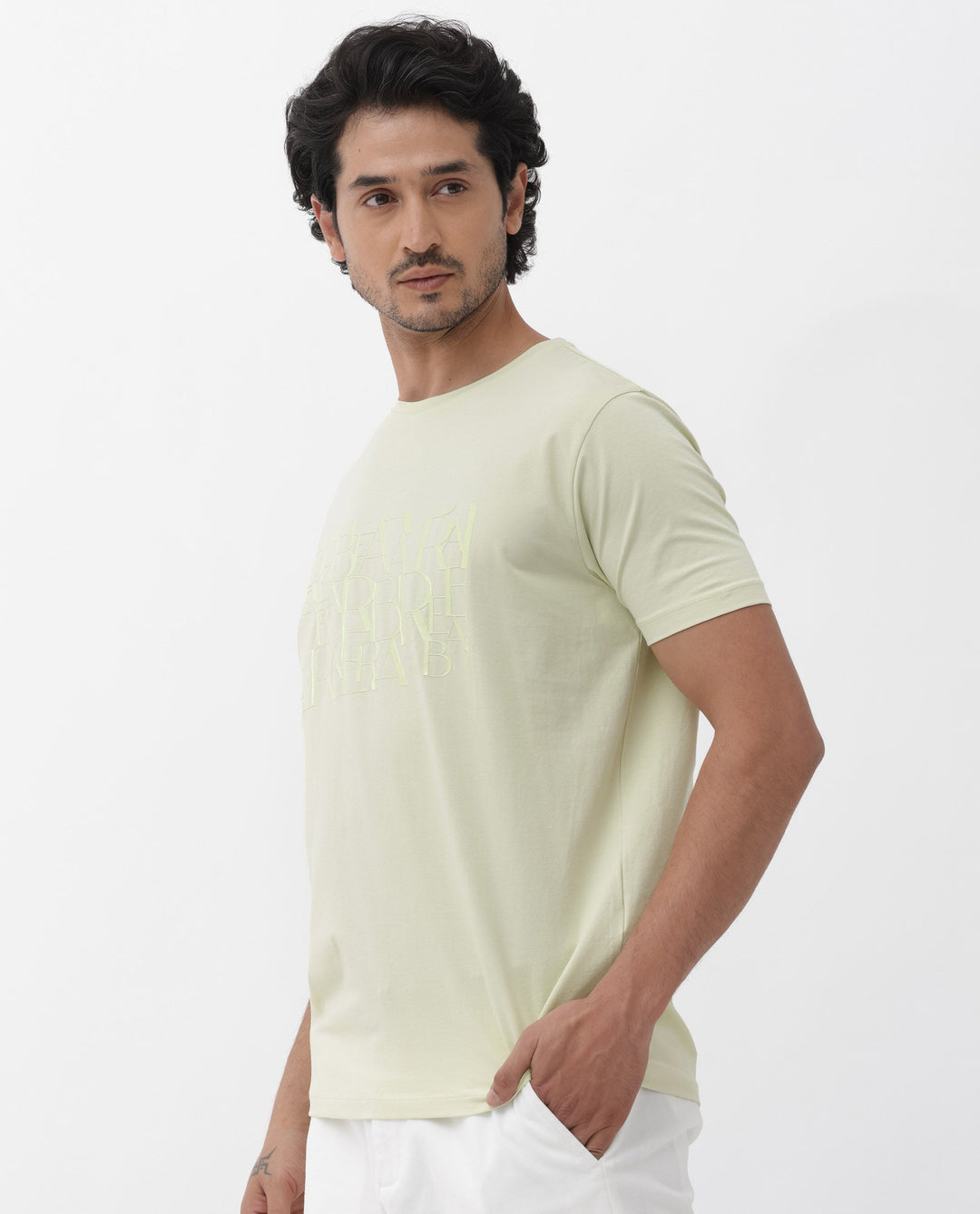 Rare Rabbit Mens Masco Pastel Green Crew Neck Short Sleeve Graphic Print T-Shirt