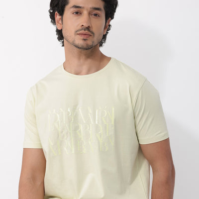 Rare Rabbit Mens Masco Pastel Green Crew Neck Short Sleeve Graphic Print T-Shirt