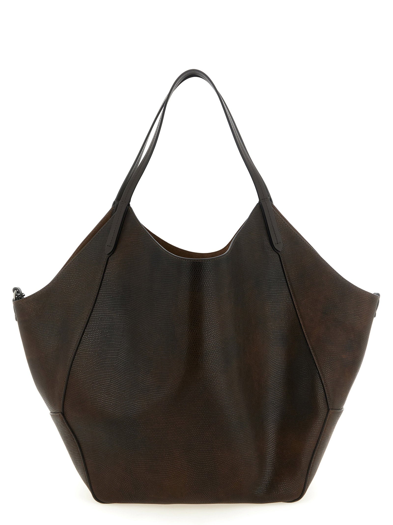 Brunello Cucinelli Reversible Lizard Effect Leather Duo Shopping Bag
