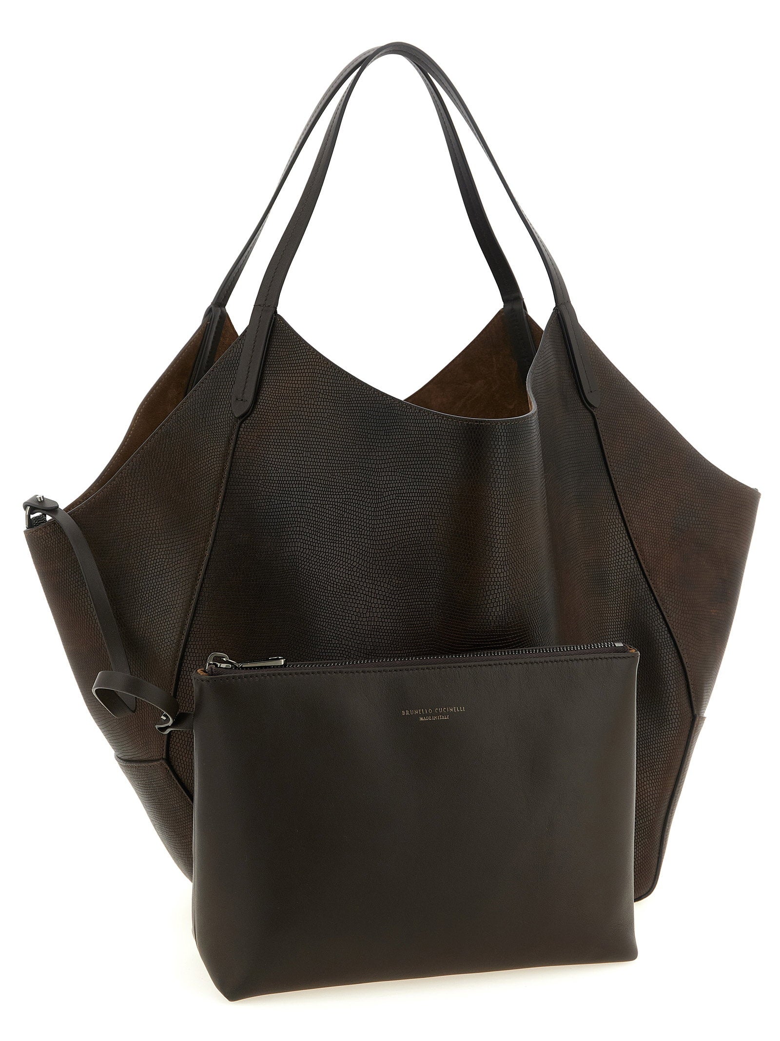 Brunello Cucinelli Reversible Lizard Effect Leather Duo Shopping Bag