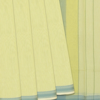 Light Green Handloom Silk Cotton Saree With Checks-Light Green