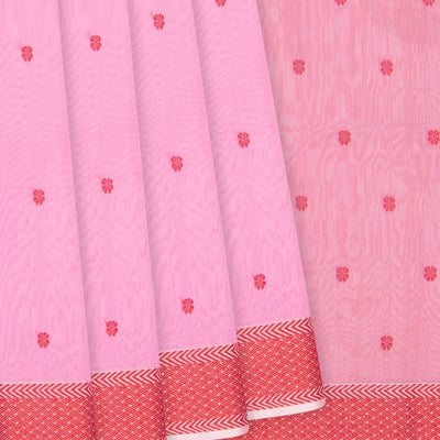 Baby Pink  Handloom Silk Cotton Saree With Flower Motifs-Baby Pink