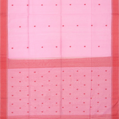 Baby Pink  Handloom Silk Cotton Saree With Flower Motifs-Baby Pink