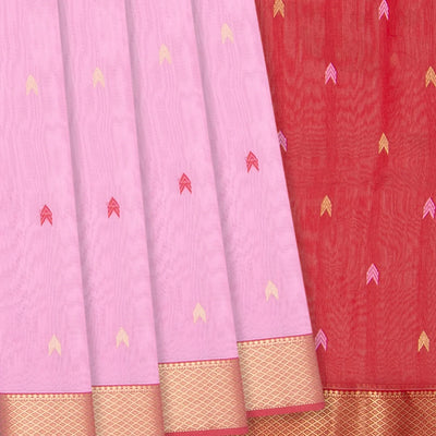 Baby Pink  Handloom Silk Cotton Saree With Zari Border-Baby Pink