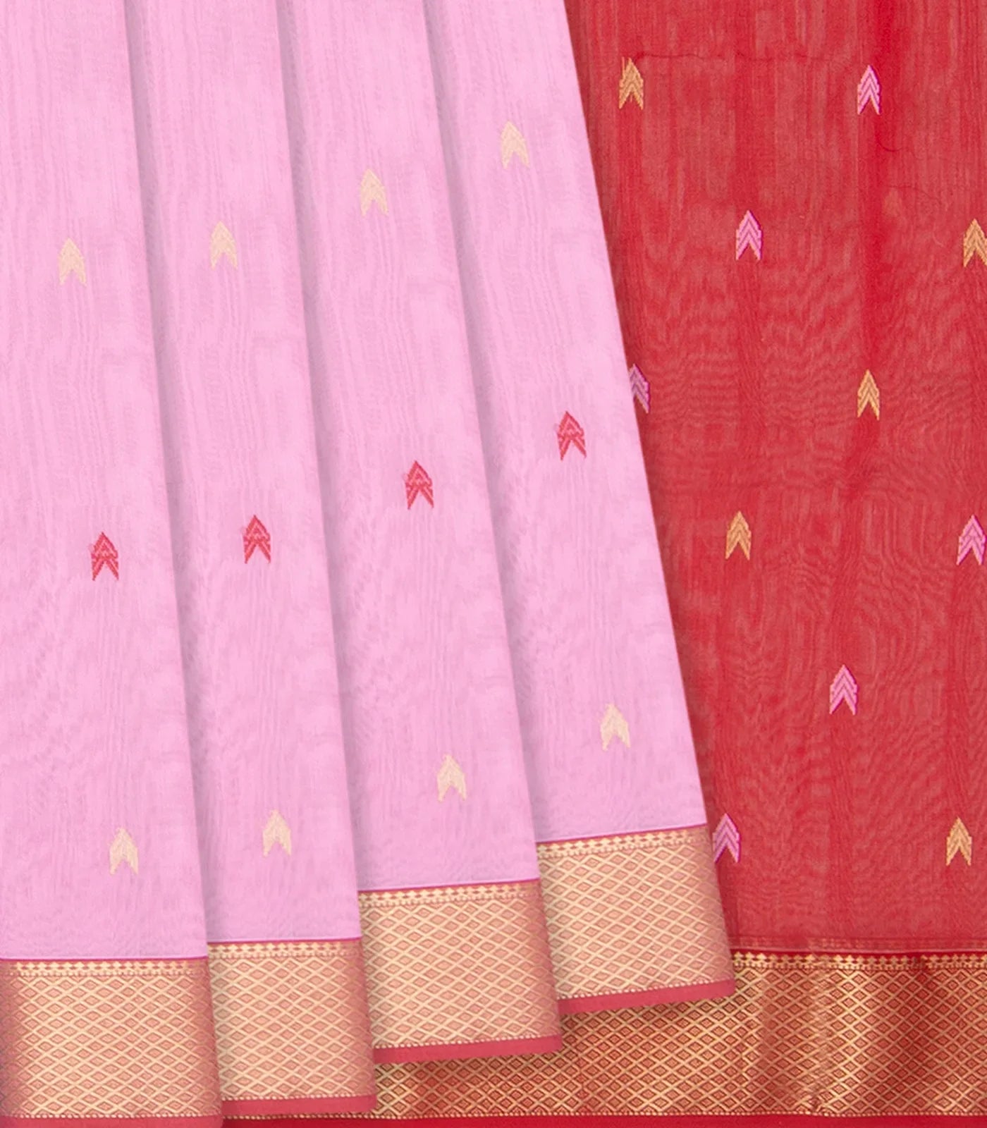 Baby Pink  Handloom Silk Cotton Saree With Zari Border-Baby Pink